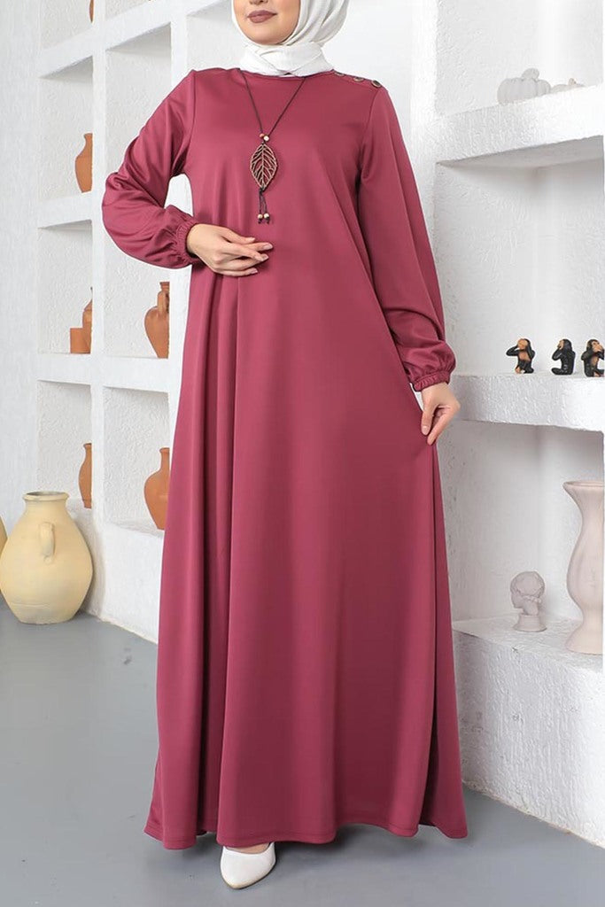 Polyester Cotton Blend Pink Modest Dress